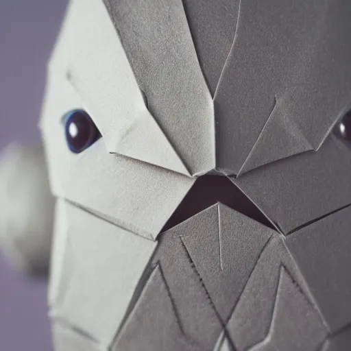 Image similar to close up photo of a small origami reddit moderator, cinematic, shallow dof, 3 5 mm, 4 k, macro