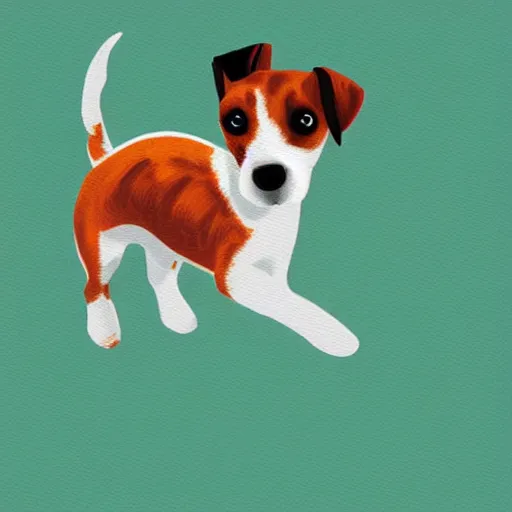 Prompt: flying jack russell terrier with propeller on it's back flying, digital art