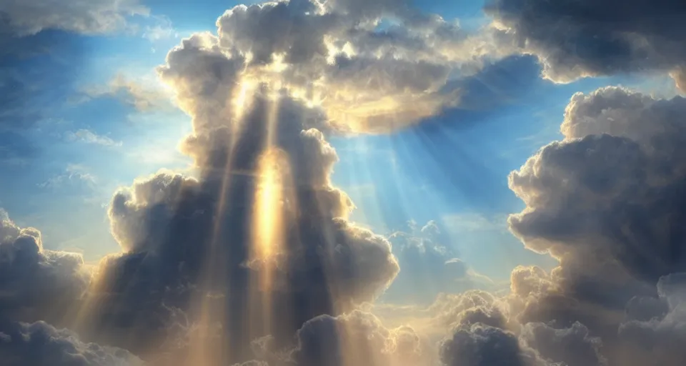 Image similar to heaven with angels floating on clouds god rays, b, trending on artstation, 8 k