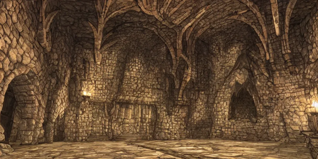 Prompt: The great hall of the mountain king. hyper realistic, dungeons and dragons