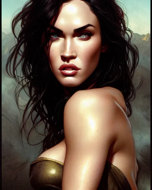 Image similar to portrait of megan fox with angry face expression, intricate, headshot, highly detailed, digital painting, artstation, concept art, sharp focus, cinematic lighting, illustration, art by artgerm and greg rutkowski, alphonse mucha, cgsociety