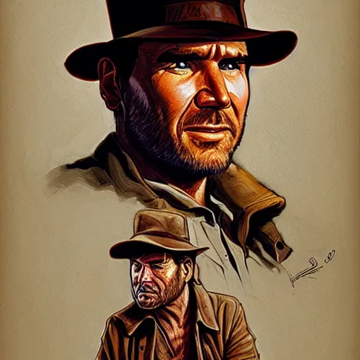 Prompt: indiana jones portrait by james jean