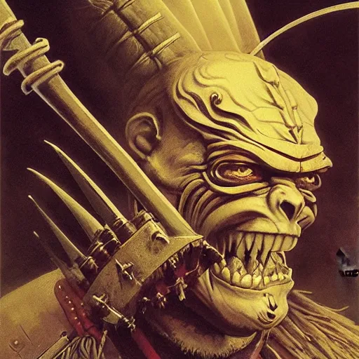 Image similar to head and shoulders portrait of a samurai hobgoblin, d & d, fantasy, greg rutkowski, frank frazetta, alexandre chaudret, boris vallejo, michael whelan, miro petrov, hr giger, magali villeneuve, donato giancola