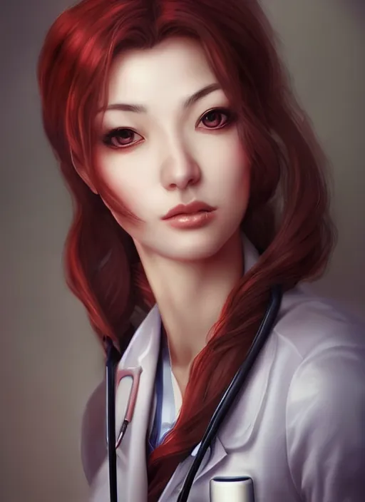 Image similar to beautiful portrait of a female nurse or doctor who looks like Lilith Asami , character design by Ross Tran, artgerm detailed, soft lighting