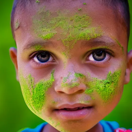 Prompt: portrait of a child with green skin, hd, 4k, 8k, high definition