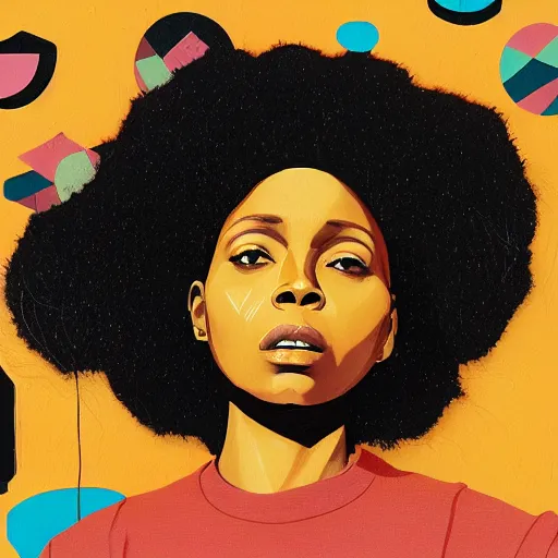 Prompt: Erykah Badu profile picture by Sachin Teng, asymmetrical, Organic Painting , Matte Painting, geometric shapes, hard edges, graffiti, street art:2 by Sachin Teng:4