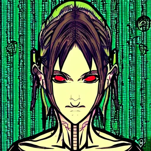 Image similar to “realistic picture of a woman goddess matrix cyberpunk alien divine deity in the style of Chie Yoshi”