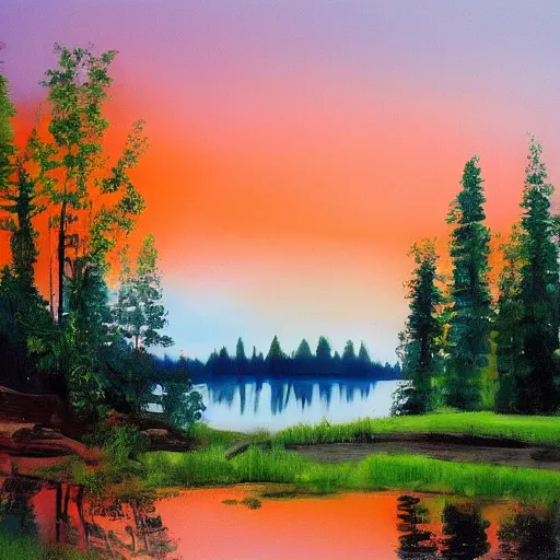 Image similar to finland, landscape painted by bob ross