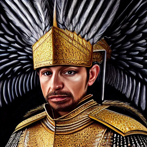 Image similar to detailed realistic painting of a winged hussar