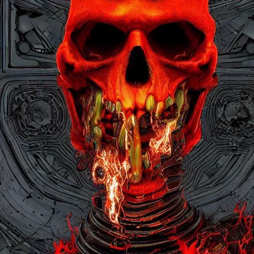 Prompt: highway to hell ghost rider in the style of doom eternal, wayne barlow, hyper detailed 3 d render like an oil painting, algorithmic generative render