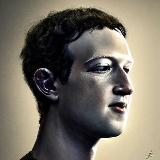 Prompt: Mark Zuckerberg holding his tongue with scissors open around the tongue, portrait by Cedric Peyravernay, highly detailed, excellent composition, cinematic concept art, dramatic lighting, trending on ArtStation