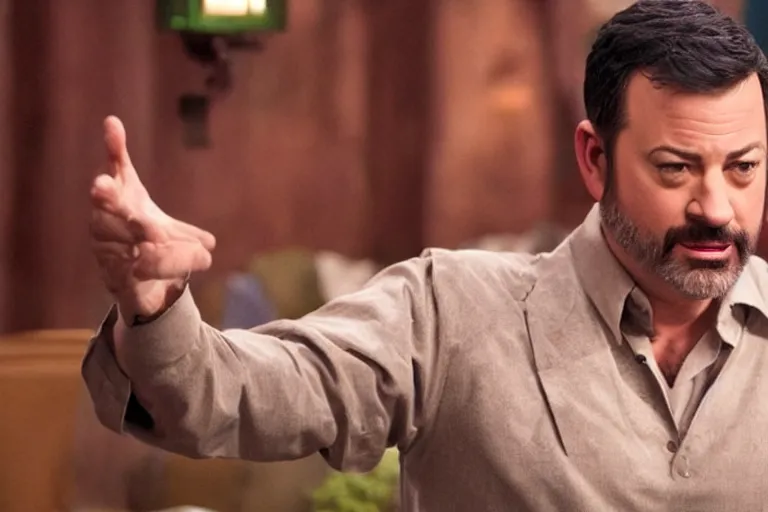 Prompt: jimmy kimmel as an racist caricature of a mexican man in the new movie directed by joss whedon, movie still frame, artificial tanning skin, promotional image, critically condemned, top 6 worst movie ever imdb list, symmetrical shot, idiosyncratic, relentlessly detailed, limited colour palette