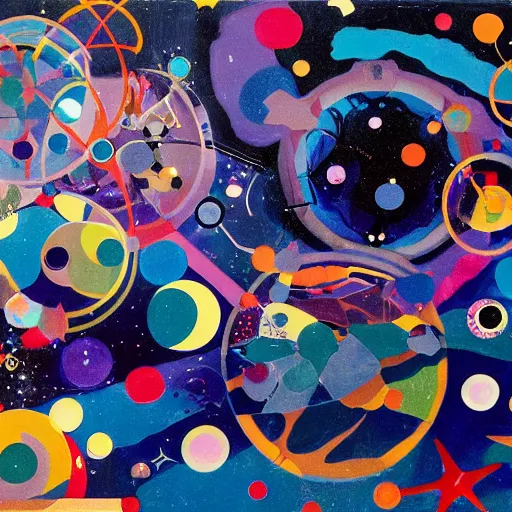Prompt: Liminal space in outer space painting by Walt Disney slightly influenced by Damien Hirst slightly inspired by the art style of Pipilotti Rist