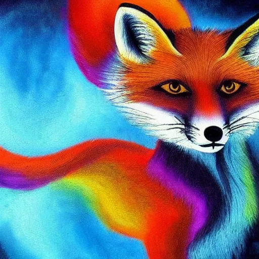 Image similar to retarded fox painting, vivid colors