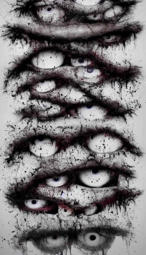 Prompt: a storm vortex made of many demonic eyes and teeth, by gottfried helnwein