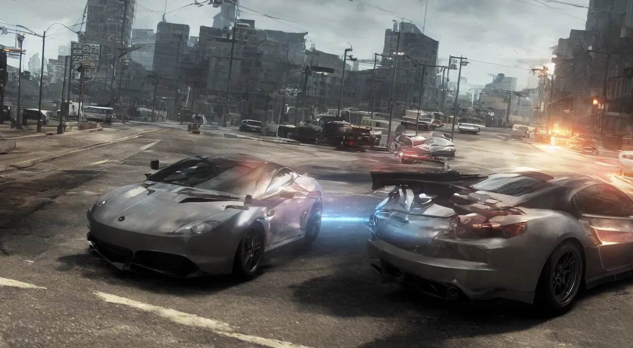 Prompt: Need for Speed Most Wanted gameplay, realistic matte painting