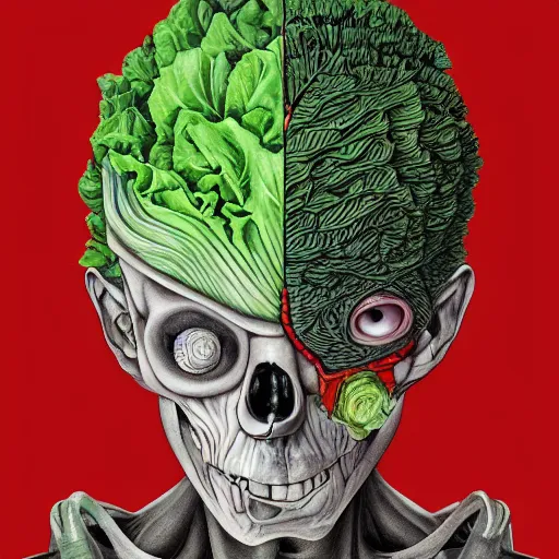 Prompt: the anatomy of a head of lettuce, jojo's bizarre adventure, an ultrafine detailed painting by james jean, studio ghibli, behance contest winner, vanitas, angular, altermodern