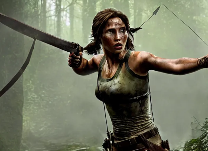 Image similar to film still of!!!! daisy edgar - jones!!! as lara croft in new tomb raider movie, 8 k