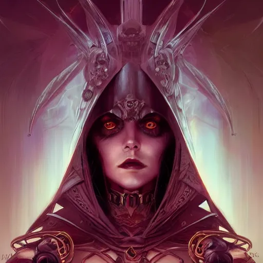 Prompt: queen of death. intricate portrait, occult cyberpunk, ancient futuristic, dark art, occult. by Petros Afshar, by artgerm, by Eddie Mendoza, by Peter mohrbacher
