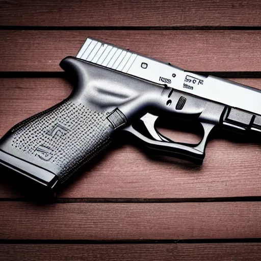 Image similar to a mefium shot photograph of a glock 18 on a wooden background