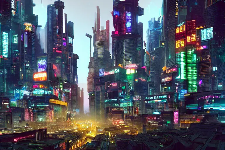 Image similar to a magnificent cyberpunk city. photorealism.