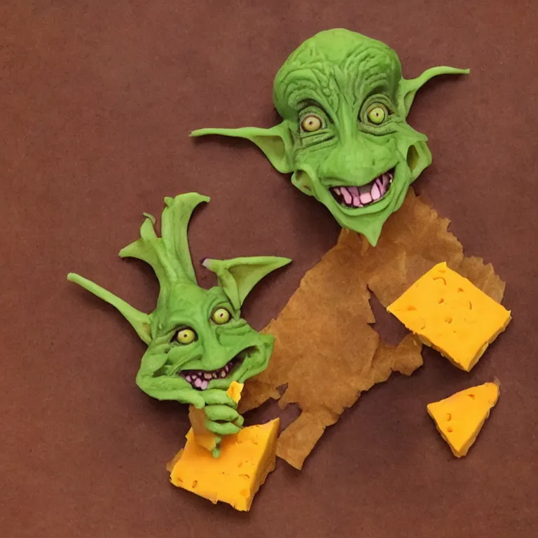 Image similar to a goblin made out of cheddar cheese