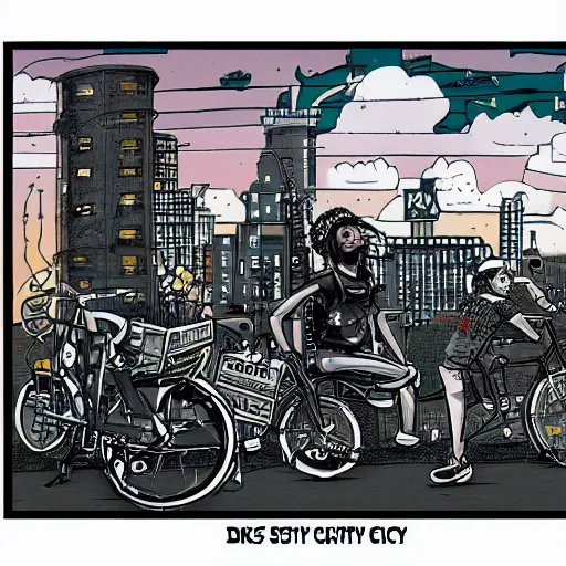 Prompt: side view cycle punk city in the sky