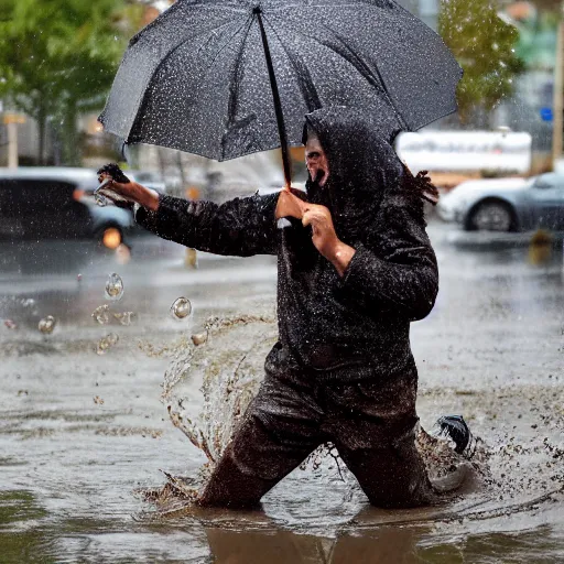 Image similar to people on street get flooded on chocolate liquid rain,