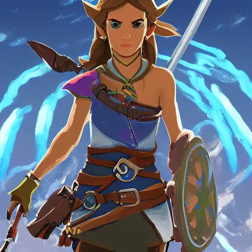 Prompt: jessica alba in the art style of breath of the wild, grimdark dramatic lighting, digital art, intricate, highly detailed, matte painting, fine art