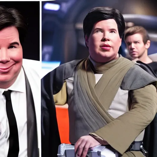 Prompt: star wars but all the cast are Michael Mcintyre