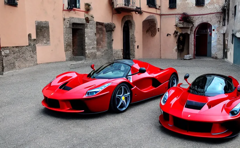 Image similar to a red laferrari in italy streets, photo grammy