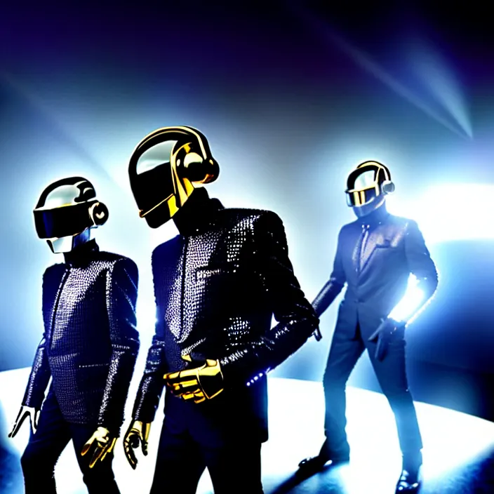 Prompt: daft punk performing at the super bowl, national geographic, photo, cinematic, soft lighting, epic