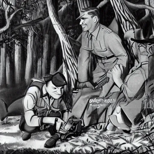 Prompt: 1 9 4 0 s disney film about talking forest animals super high detail nazi propaganda actuall photo award winning