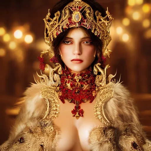 Image similar to photograph of wonderful spanish princess with smooth fair skin, alluring eyes, red jewelry, breathtaking, elegant, ornate, intricate, hyper detailed, accent lighting, dramatic light, 4 k octane render