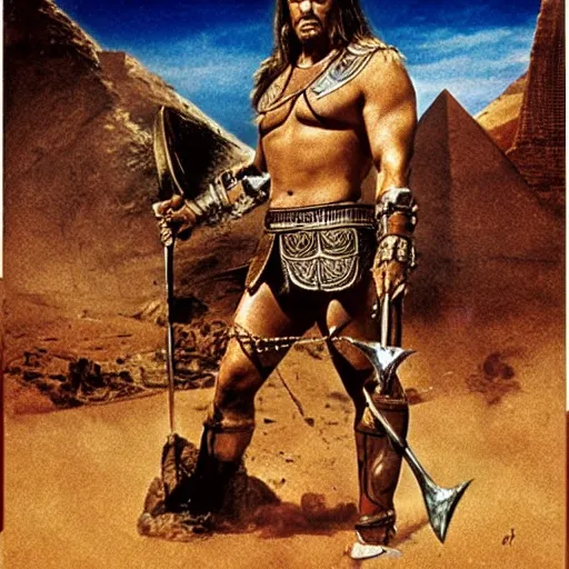 Prompt: conan the barbarian, egyptian landscape