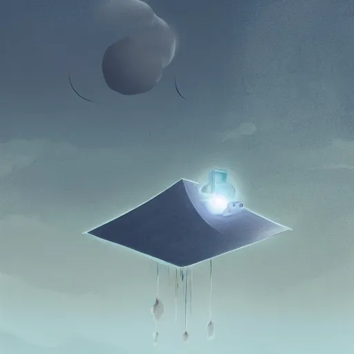 Image similar to an asymmetrical cell - shaded studio ghibli concept art study of a huge silver cube ufo in the sky. an elegant alien is on the ground. very dull colors,, hd, 4 k, hq