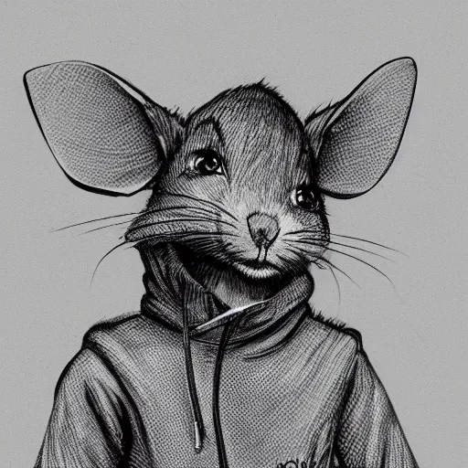 Prompt: a full body shot of a cute rat wearing a hoodie looking into the camera, furry art, furaffinity, deviantart, symmetrical, highly detailed