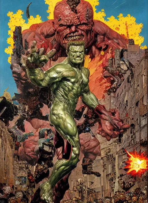 Image similar to josh brolin as mutated superhero battle carnage, city, by lawrence alma tadema and zdzislaw beksinski and norman rockwell and jack kirby and tom lovell and greg staples