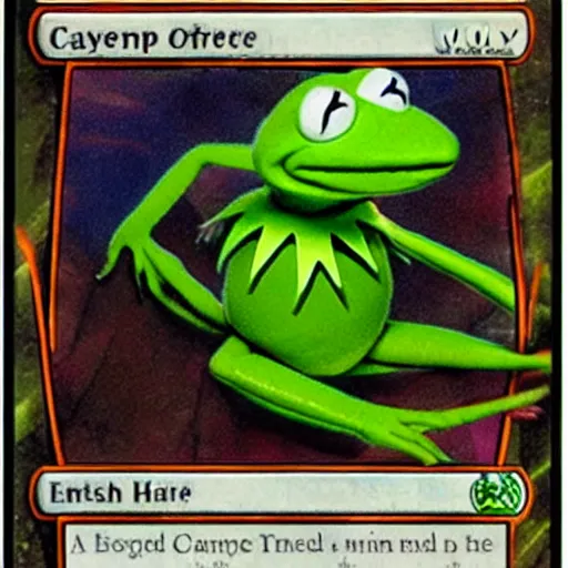 Image similar to a magic the gathering card featuring kermit the frog