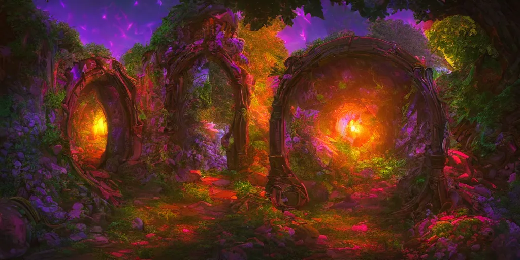 Image similar to fantasy world portal by Lisa Frank dramatic lighting, cinematic establishing shot, extremely high detail, photorealistic, cinematic lighting