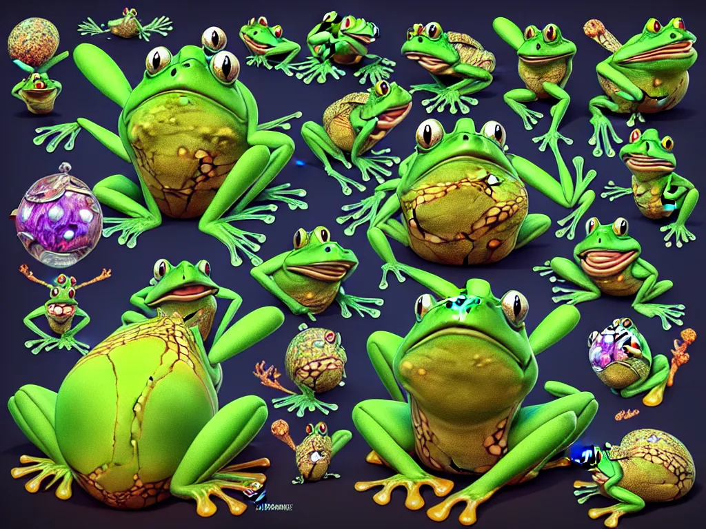 Prompt: cartoon style of bugs life, frog melted and weird monsters, trending on deviantart, tryptamine, ernst haeckel toon shader, cartoon style, octane, monster