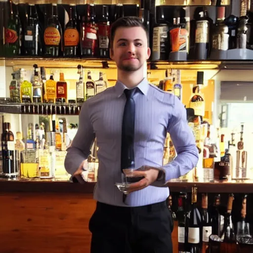 Image similar to a handsome musculous barman, full body photo