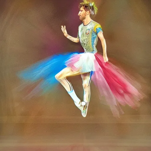 Prompt: lionel messi wearing tutu dancing ballet on the Odessa Opera Theatre stage, epic, trending on artstation