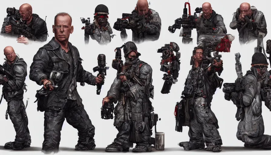 Prompt: bruce willis hand painted figurine set, hyperdetailed, artstation, cgsociety, 8 k