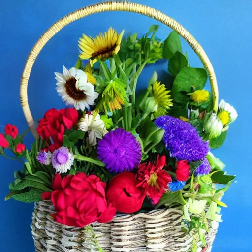 Prompt: a basket #made# of flowers