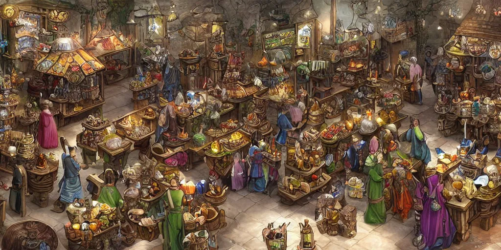 Image similar to an image of a bustling elven marketplace in the genre of dungeons and dragons