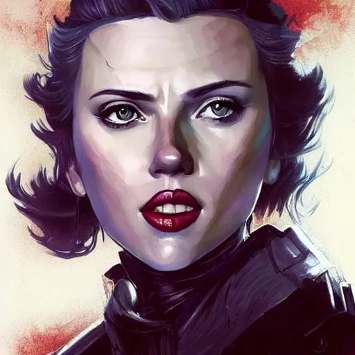 Image similar to portrait of scarlett johansson as a cowboy in wteam fortress 2 style, detailed face, dark fantasy art, fantasy, pretty, hd shot, digital portrait, beautiful, artstation, comic style, by artgerm, guy denning, jakub rozalski, magali villeneuve, neoartcore and charlie bowater