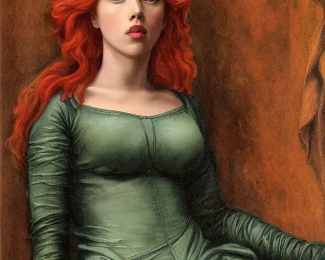 Image similar to scarlet johansson as proserpina, pre - raphaelite style,