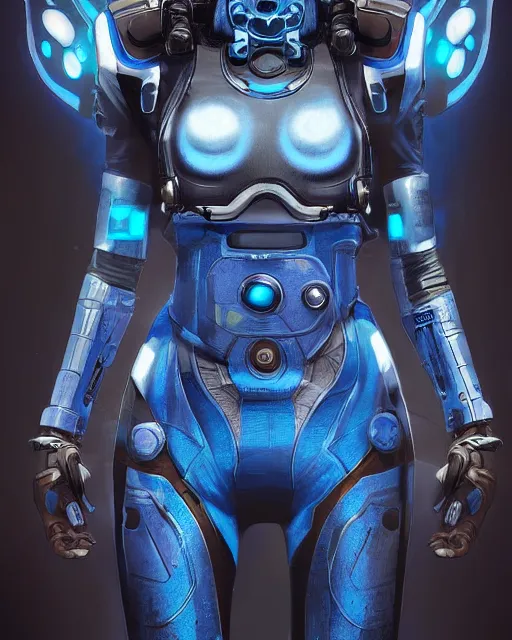 Prompt: Blue Cyborg as an Apex Legends character digital illustration portrait design by, Mark Brooks and Brad Kunkle detailed, gorgeous lighting, wide angle action dynamic portrait