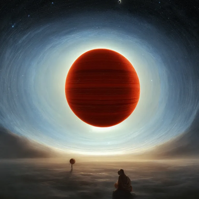 Image similar to the universe sky star orange big whole white stripes planets light creatures cycle baroque landscape painting, perfect composition, beautiful detailed intricate insanely detailed octane render trending on Artstation, 8K artistic photography, photorealistic, soft natural volumetric cinematic perfect light, chiaroscuro, award-winning photograph, masterpiece, Raphael, Caravaggio, Greg Rutkowski, Beeple